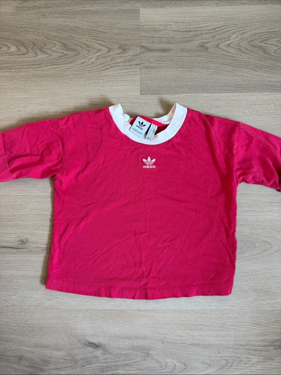 adidas Tops - Adidas cropped Pink Ringer Tee with White Collar
